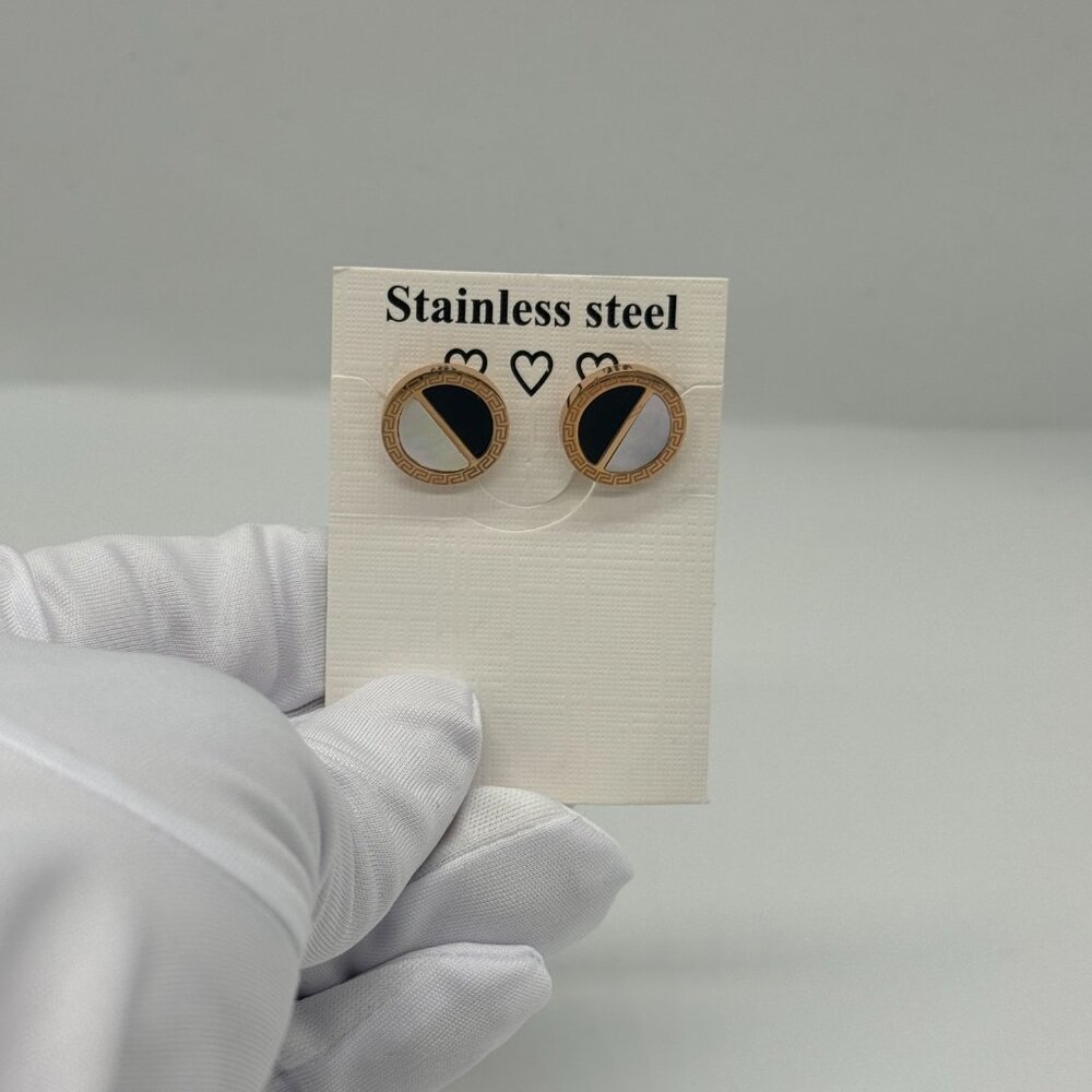 Gold & Black Stainless Steel Stud Earrings – Modern Geometric Design
